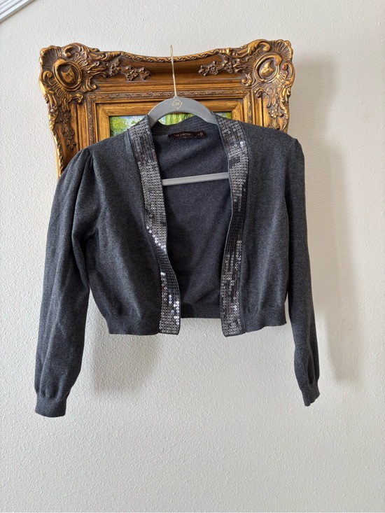 The Limited Sweaters - The Limited Black Sequin Trim Cropped Cardigan